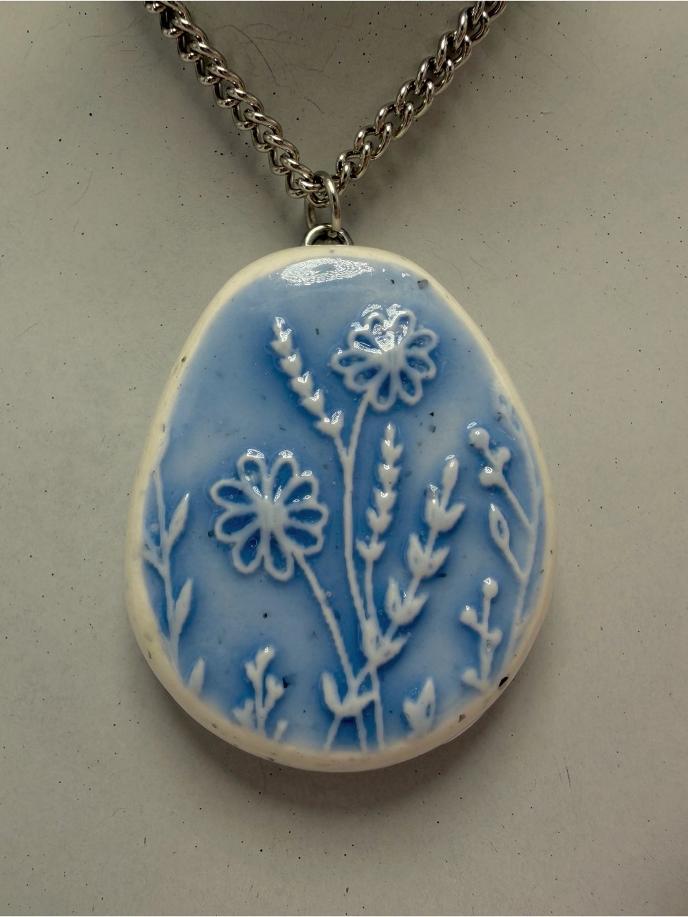 Blue Floral Polymer Clay Pendant Necklace - Women Jewelry by